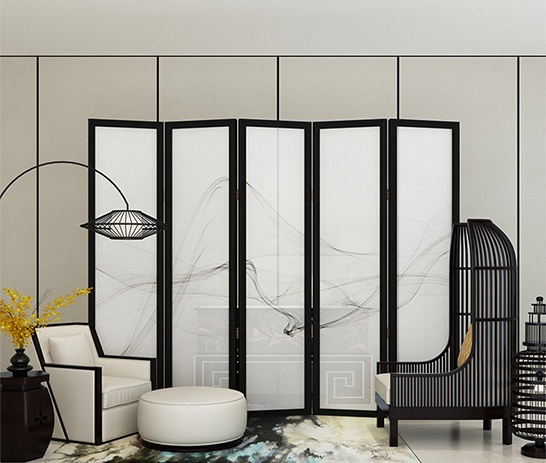 煙縷油布屏風(fēng)，簡約現(xiàn)代中式屏風(fēng)