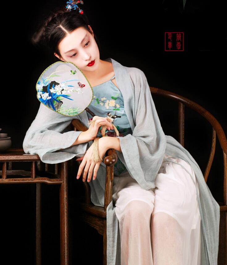 簡潔中式麻紗漢服，開衫披風(fēng)褙子漢服圖片