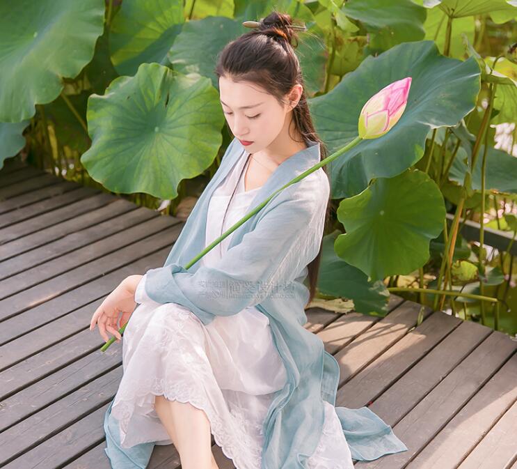 簡潔中式麻紗漢服，開衫披風(fēng)褙子漢服圖片