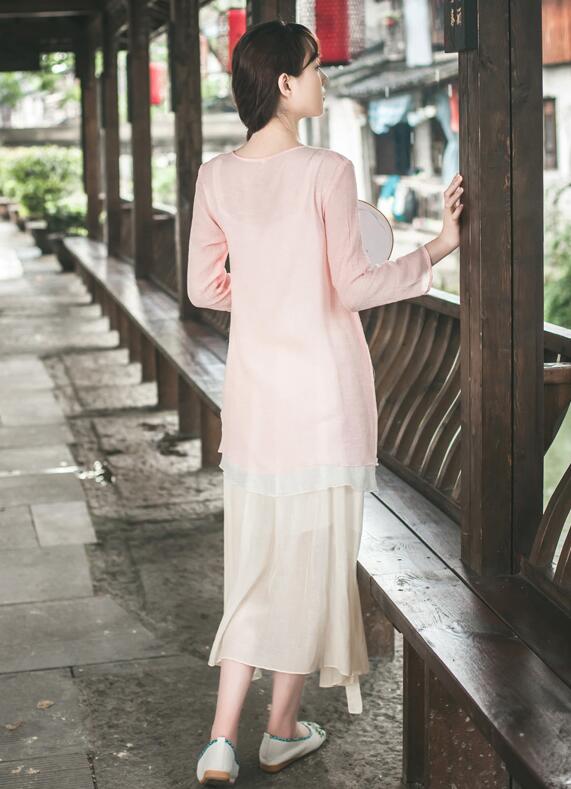 改良版復(fù)古福連文苑的漢服，簡(jiǎn)約粉荷色漢服圖片