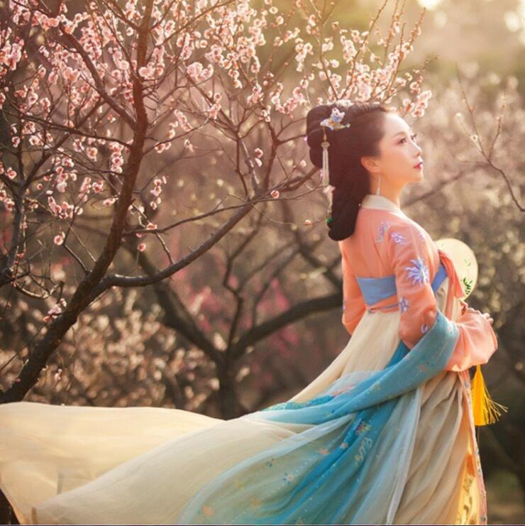 復(fù)古漢服齊胸襦裙，新款繡花漢服美女圖片