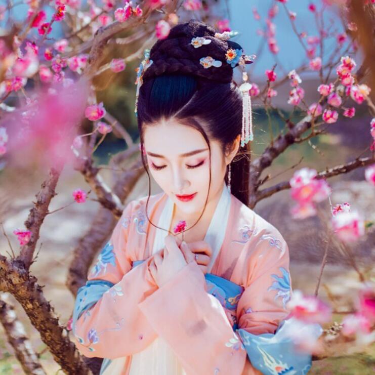 復(fù)古漢服齊胸襦裙，新款繡花漢服美女圖片