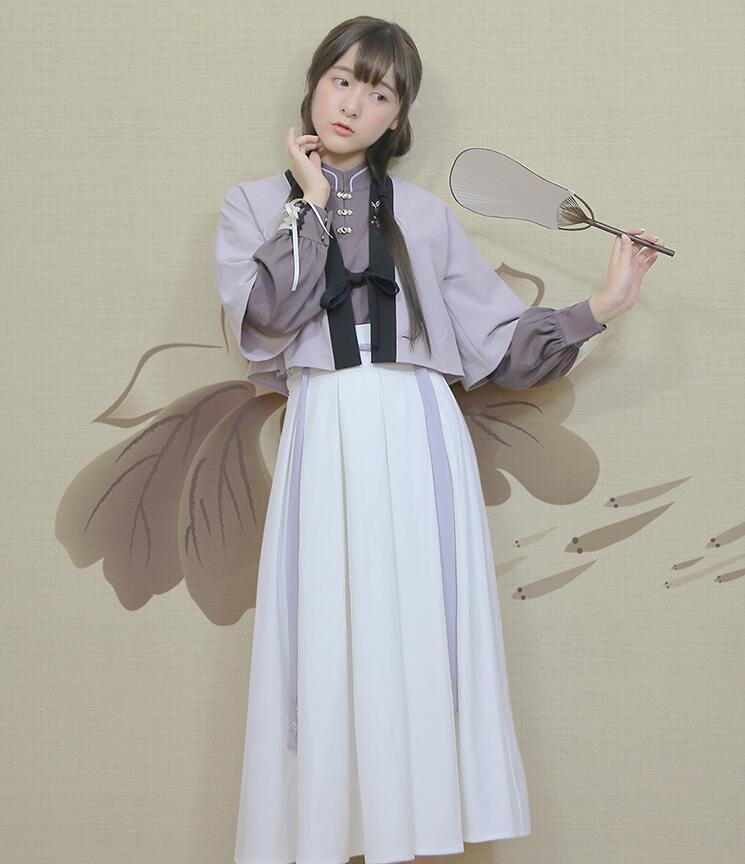 改良版清新唯美漢服，繡花褙子漢服圖片