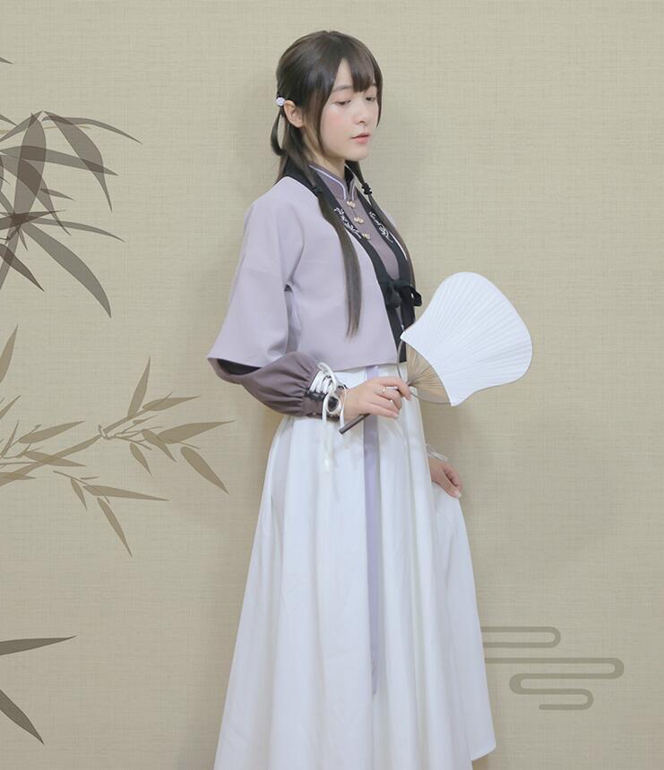 改良版清新唯美漢服，繡花褙子漢服圖片