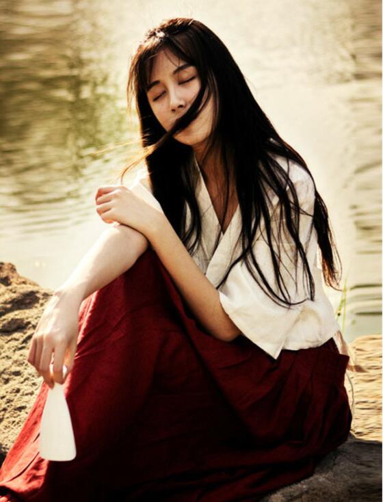 民族風(fēng)漢元素古風(fēng)漢服，棉麻女裝漢服美女圖片