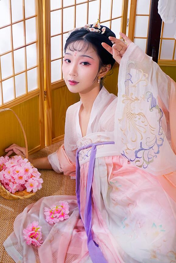 繡花印花齊胸襦裙，原創(chuàng)漢服美女圖片