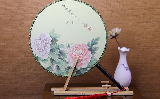 雙面印花團(tuán)扇，古典宮廷漢服扇子