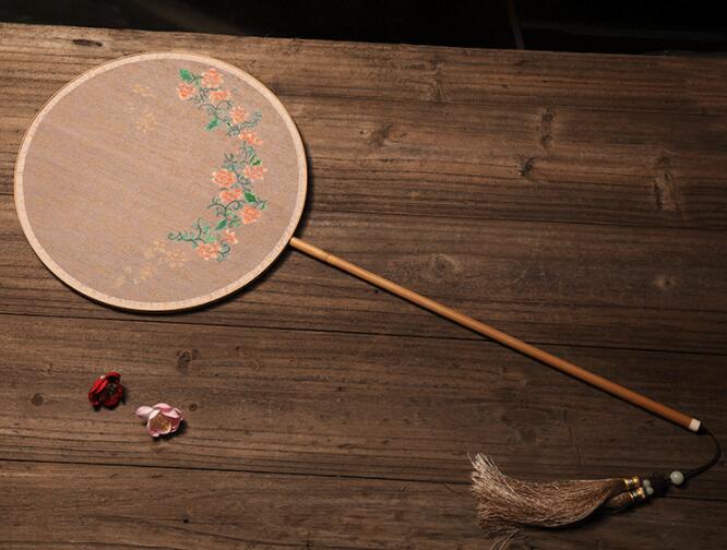 福連文苑手工古典團(tuán)扇，漢服宮扇長柄手繪扇子