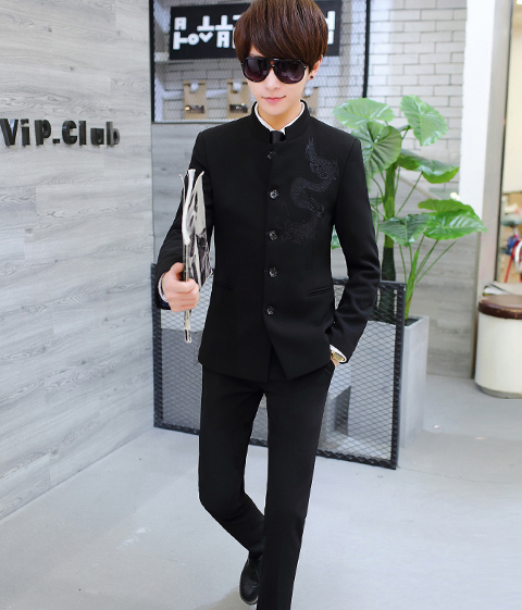 福連文苑繡龍中山裝，休閑時尚學(xué)生中山裝