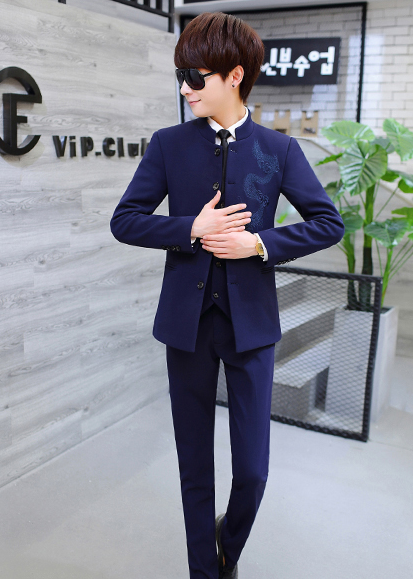 福連文苑繡龍中山裝，休閑時尚學(xué)生中山裝