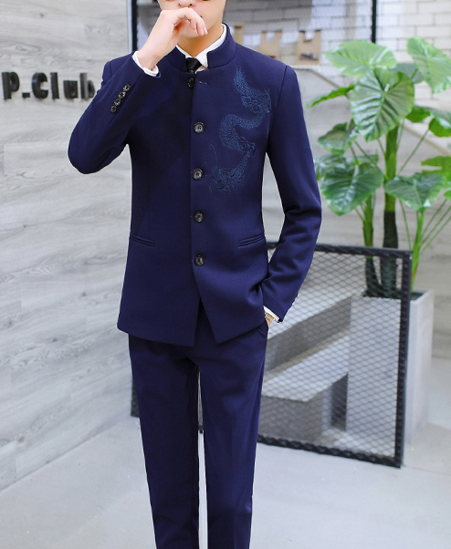 福連文苑繡龍中山裝，休閑時尚學(xué)生中山裝