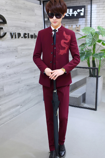 福連文苑繡龍中山裝，休閑時尚學(xué)生中山裝