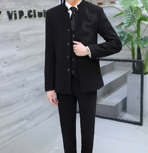 福連文苑繡龍中山裝，休閑時尚學(xué)生中山裝