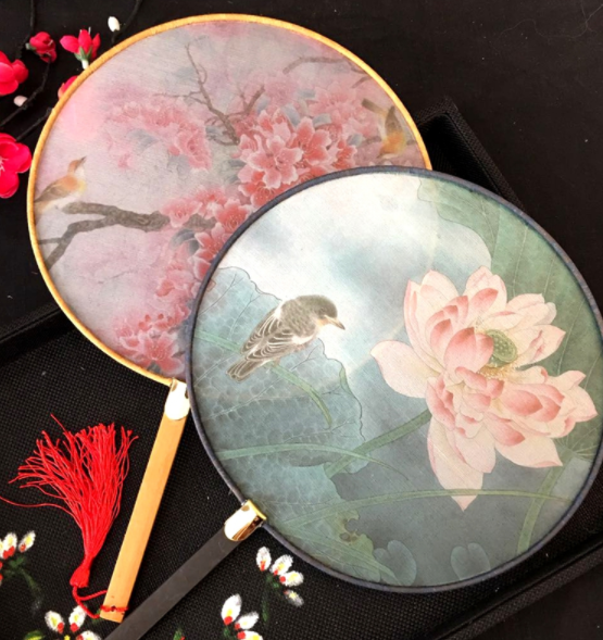 福連文苑復(fù)古仿竹團(tuán)扇，真絲半透明雙面團(tuán)扇圖片