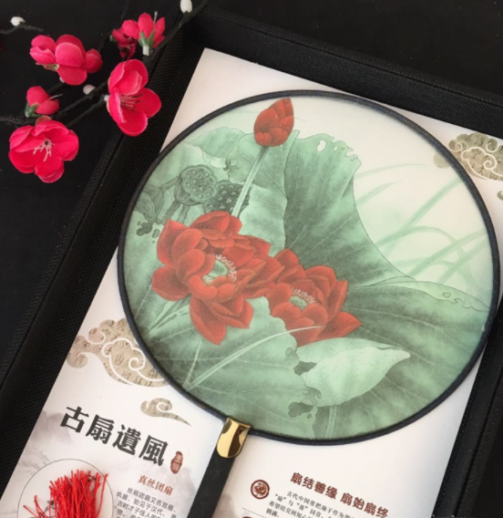 福連文苑復(fù)古仿竹團(tuán)扇，真絲半透明雙面團(tuán)扇圖片