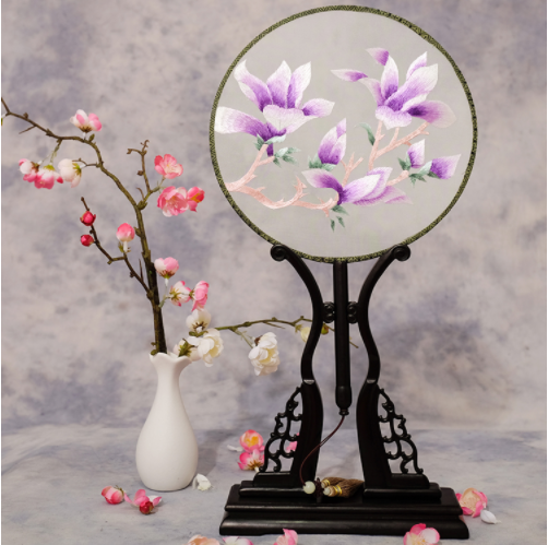 四款雙面繡花福連文苑團(tuán)扇，古風(fēng)宮扇古典扇子圖