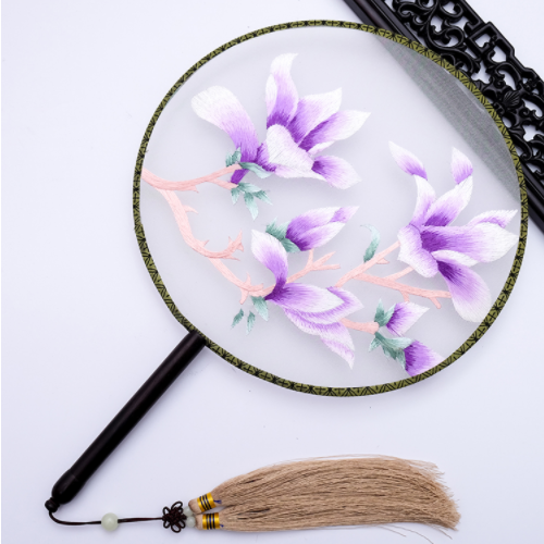 四款雙面繡花福連文苑團(tuán)扇，古風(fēng)宮扇古典扇子圖