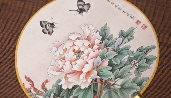 福連文苑宮扇女式團(tuán)扇，古風(fēng)工藝漢服古典扇子圖