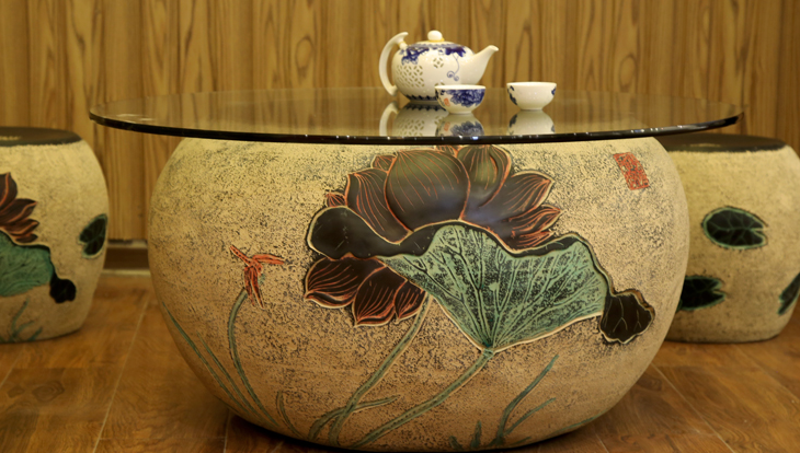 創(chuàng)意田園福連文苑魚缸茶幾家具荷香凳子