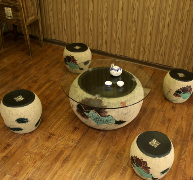 創(chuàng)意田園福連文苑魚缸茶幾家具荷香凳子