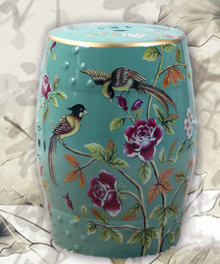 福連文苑陶瓷凳子，復古仿鼓手繪花鳥凳子