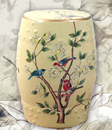 福連文苑陶瓷凳子，復古仿鼓手繪花鳥凳子