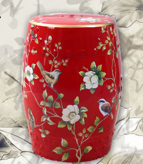 福連文苑陶瓷凳子，復古仿鼓手繪花鳥凳子