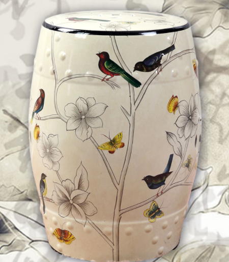 福連文苑陶瓷凳子，復古仿鼓手繪花鳥凳子