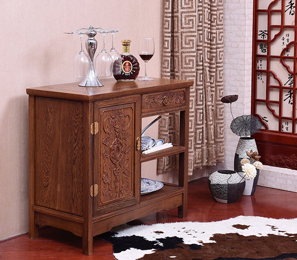 新中式玄關(guān)紅木雕花儲(chǔ)物柜子