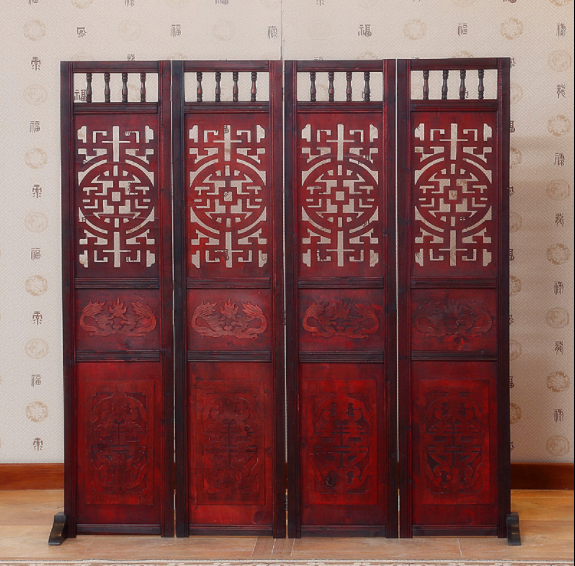 仿古實(shí)木中式屏風(fēng)，復(fù)古玄關(guān)屏風(fēng)隔斷