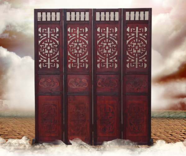 仿古實(shí)木中式屏風(fēng)，復(fù)古玄關(guān)屏風(fēng)隔斷