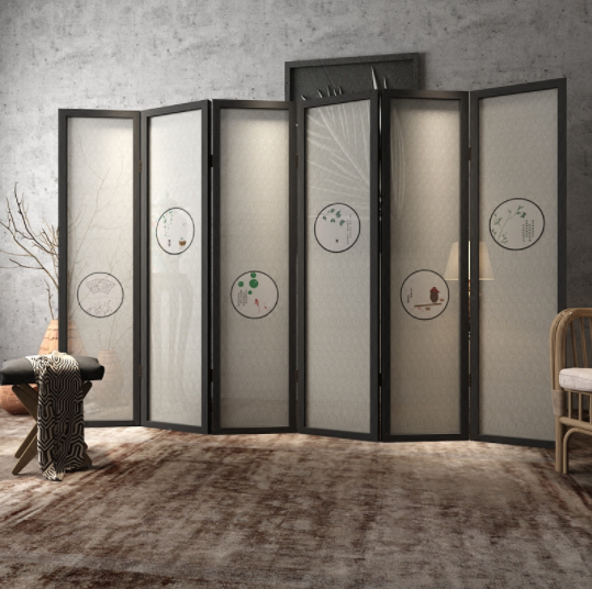 新中式隔斷折屏，玄關(guān)半透紗折疊雙面屏風(fēng)