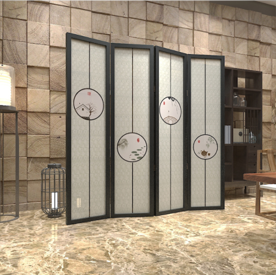 新中式隔斷折屏，玄關(guān)半透紗折疊雙面屏風(fēng)