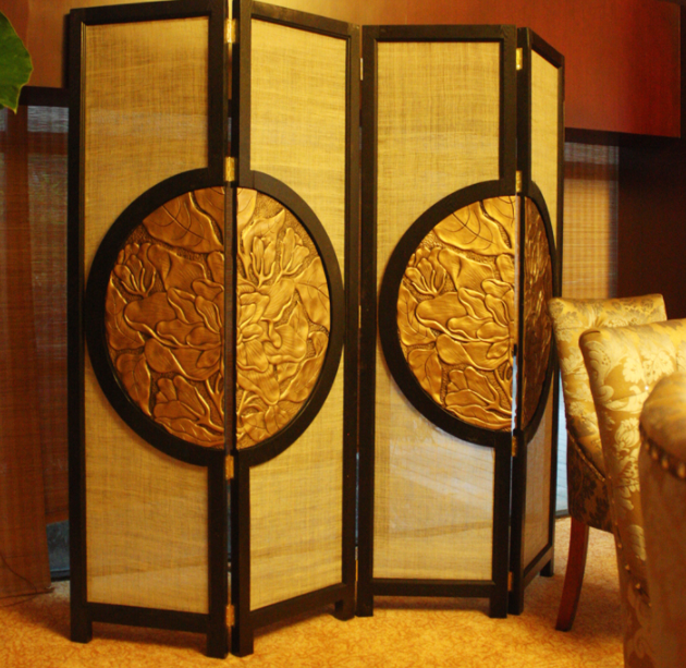 明清家具隔斷裝飾屏風(fēng)，新古典圓花影4扇屏風(fēng)