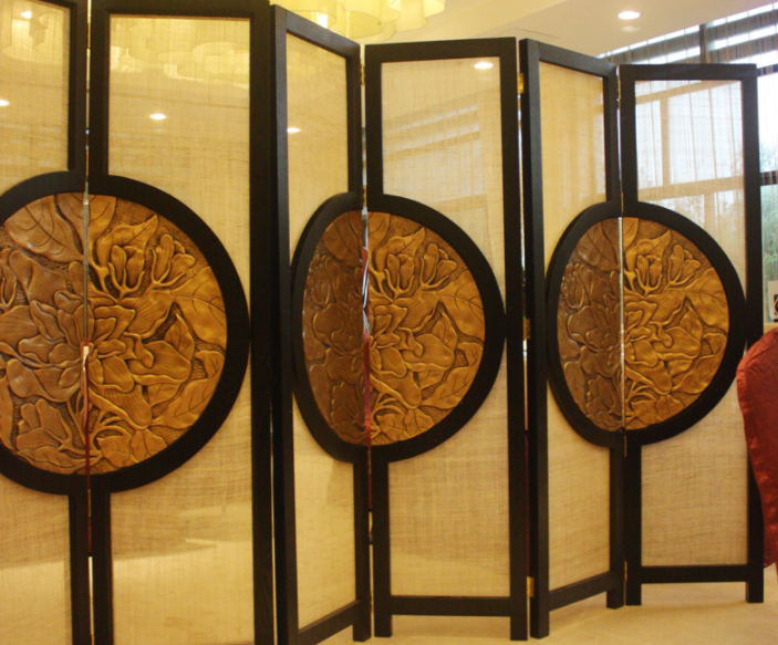 明清家具隔斷裝飾屏風(fēng)，新古典圓花影4扇屏風(fēng)