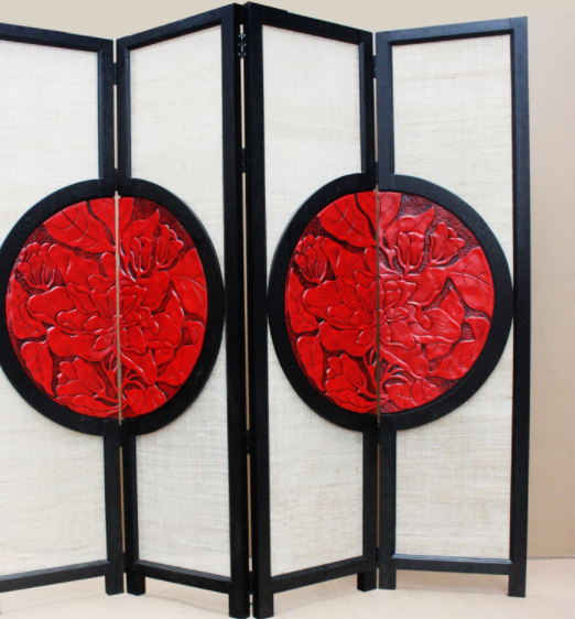 明清家具隔斷裝飾屏風(fēng)，新古典圓花影4扇屏風(fēng)