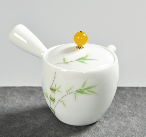 手工茶壺，脂白描金側(cè)把功夫茶具