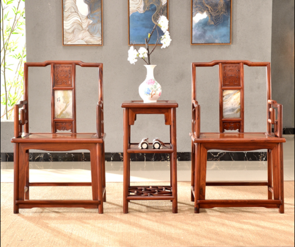 大理石南官帽椅，中式實(shí)木云石椅子