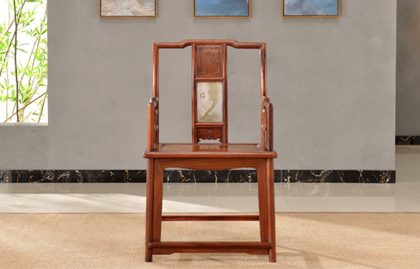 大理石南官帽椅，中式實(shí)木云石椅子