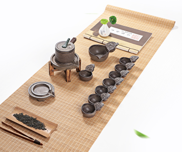 創(chuàng)新浮雕福字茶具，復(fù)古石磨茶具
