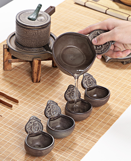 創(chuàng)新浮雕福字茶具，復(fù)古石磨茶具