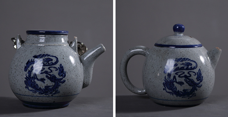 復古陶瓷一壺兩杯茶具，粗麻繩提梁壺具