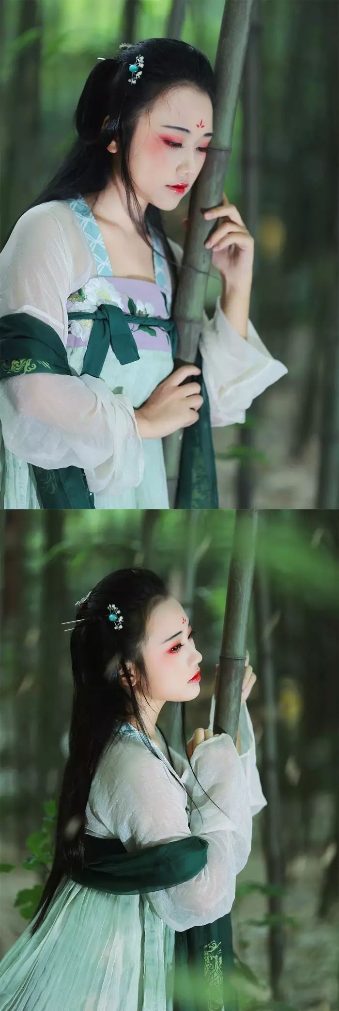 古裝攝影，山際見(jiàn)來(lái)煙，竹中窺落日