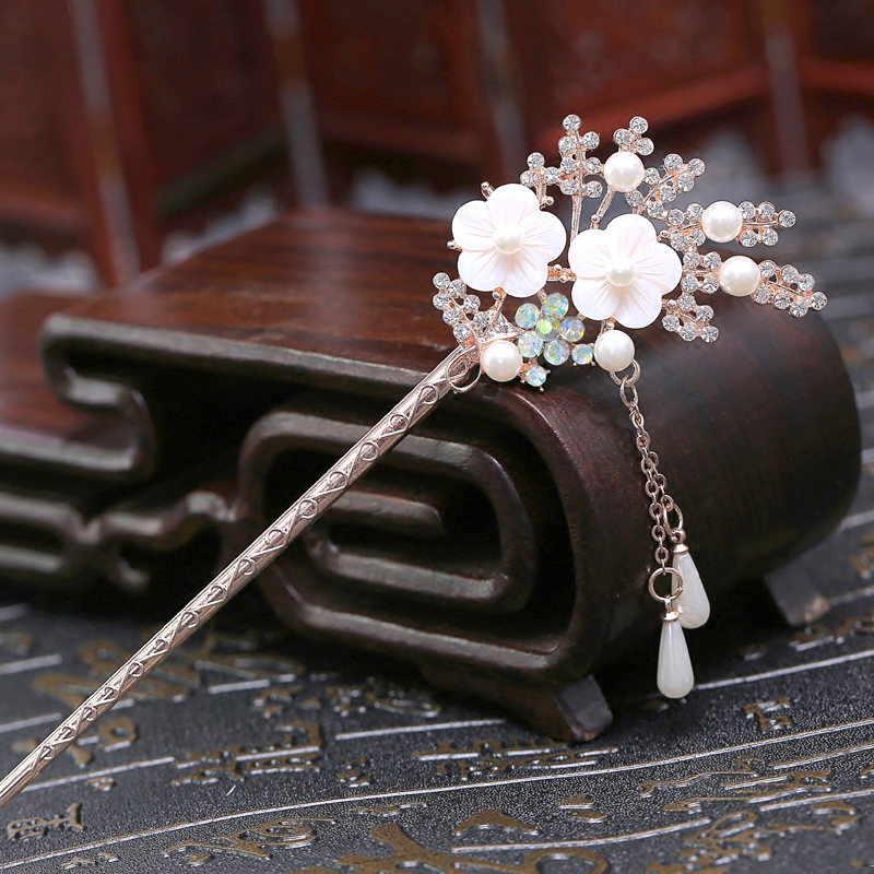 古風(fēng)發(fā)簪頭飾，鑲鉆水晶流蘇步搖