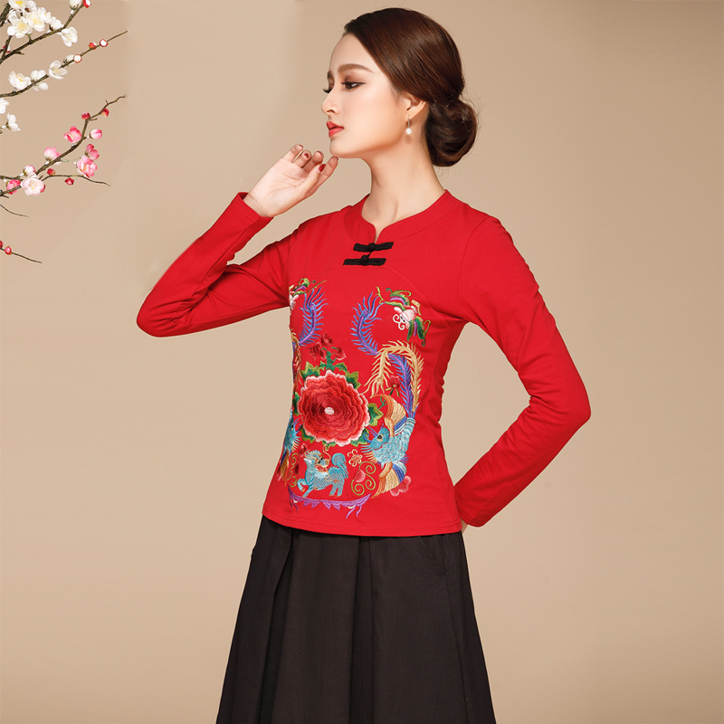 福連文苑云南民族風(fēng)服裝，紅色刺繡上衣民族服裝