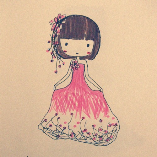4款簡單手繪插畫圖片，清新可人小女生