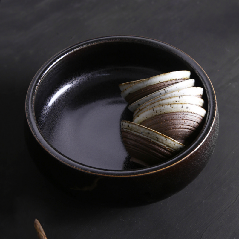 日式陶瓷，黑釉銀斑水盂
