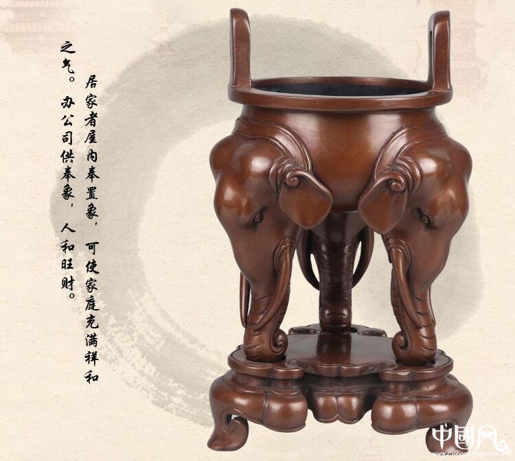 純銅香爐，象首三足香薰爐紫銅檀香爐