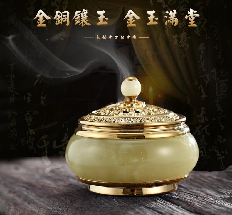 銅鑲玉香爐，純銅盤(pán)香爐