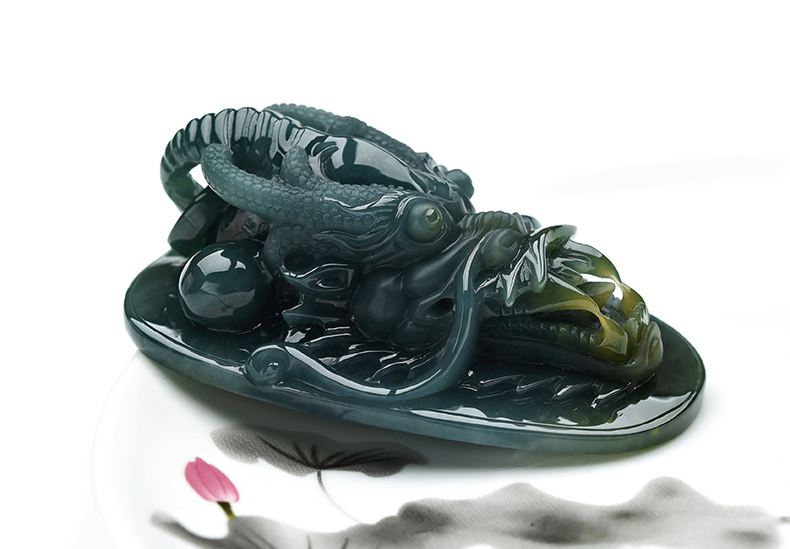 果敢翡翠，藍(lán)水翡翠龍牌玉器